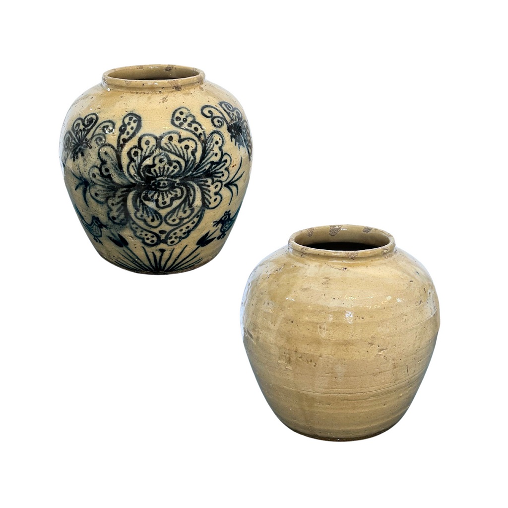 Vintage Off-White Vase With Floral Imprint - Sea Green Designs