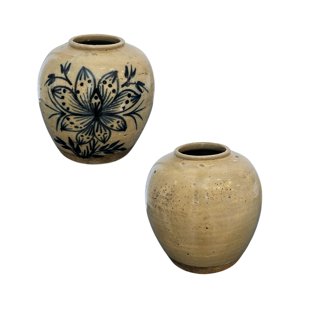 Vintage Off-White Vase With Floral Imprint - Sea Green Designs