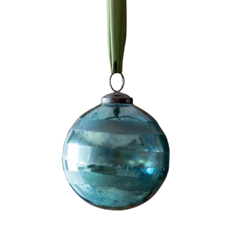 Grated Turquoise Glass Ball Ornament - Sea Green Designs