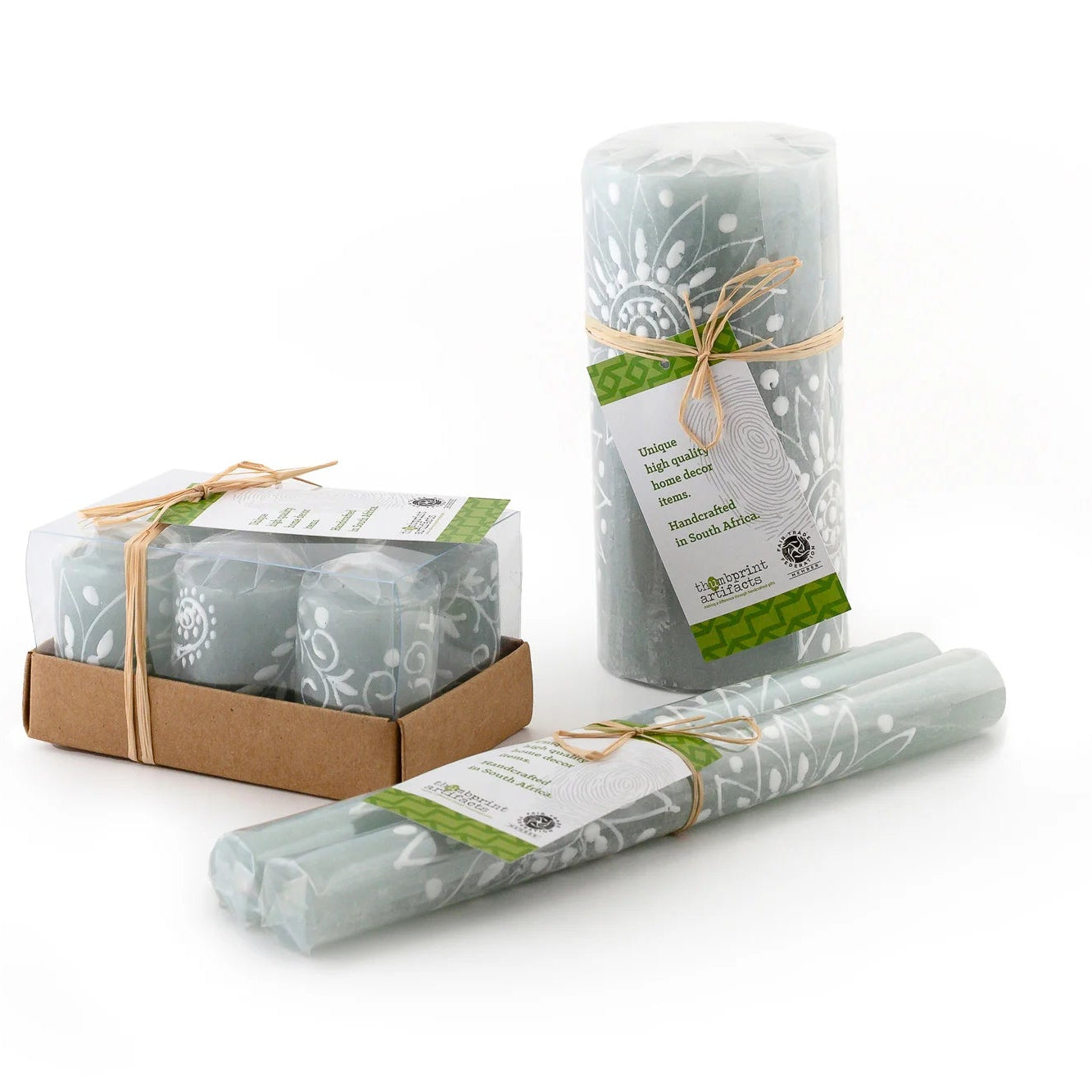 Henna Duck Egg Painted Candles - Sea Green Designs