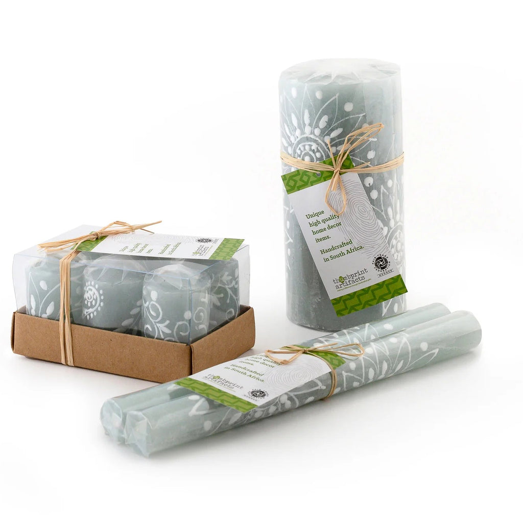 Henna Duck Egg Painted Candles - Sea Green Designs