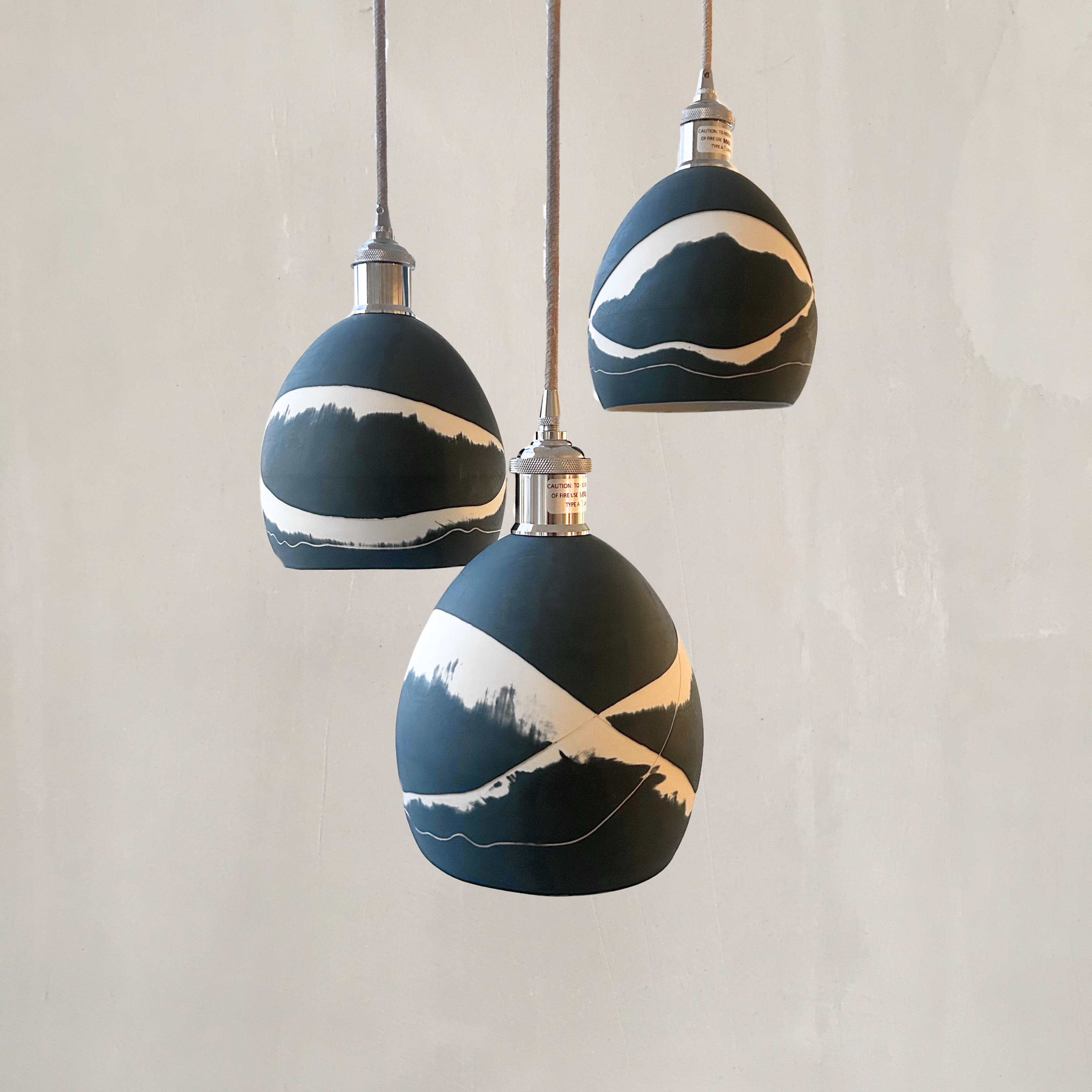 3 Pendant Navy Wave Lamp - Sea Green Designs