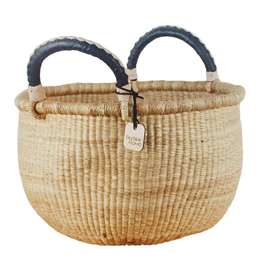 Large Round Two Handle Natural Bolga Baskets - Sea Green Designs