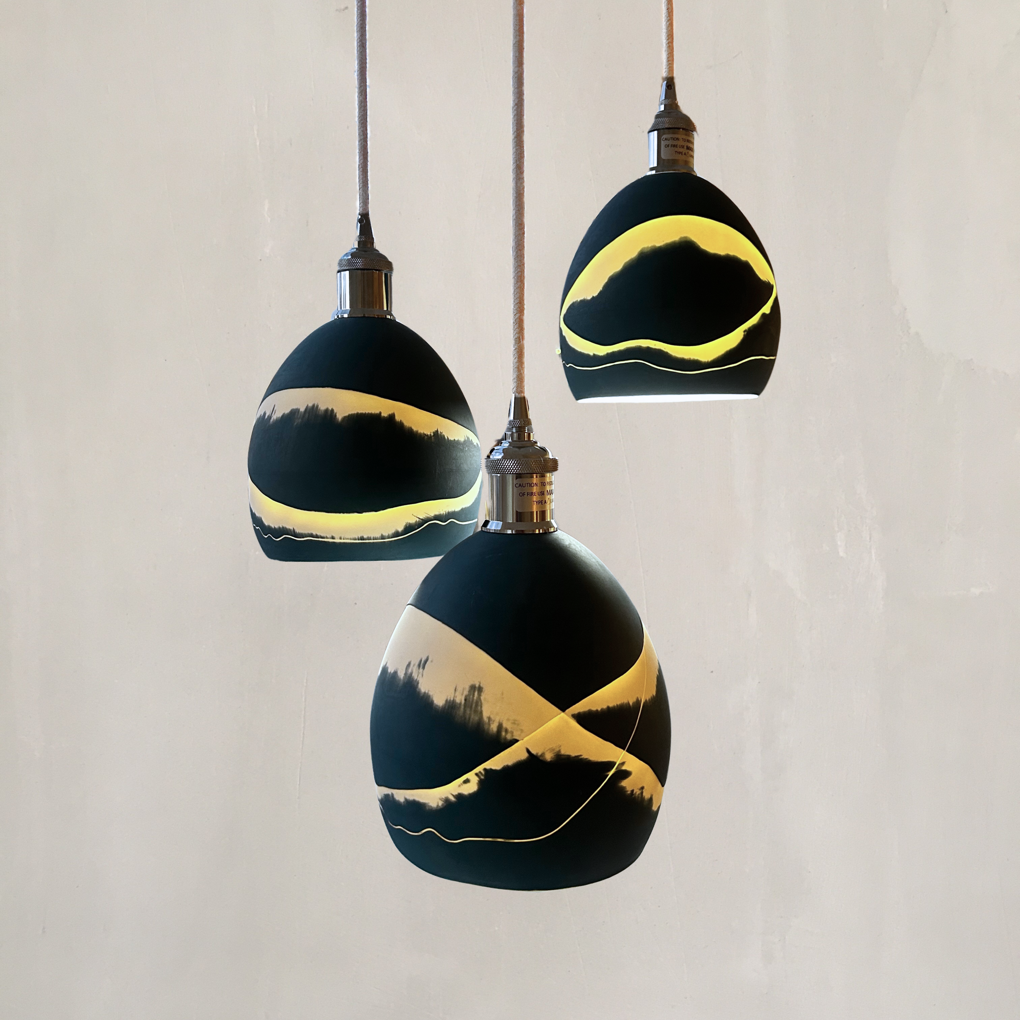 3 Pendant Navy Wave Lamp - Sea Green Designs