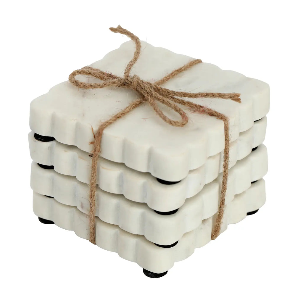 Scallop Marble Square Coasters, Set of 4 - Sea Green Designs