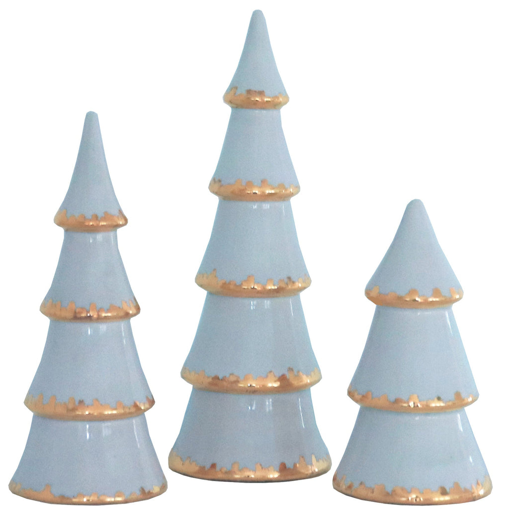 Hydrangea Blue Tiered Christmas Trees with 22K Gold Brushstroke Accent - Sea Green Designs