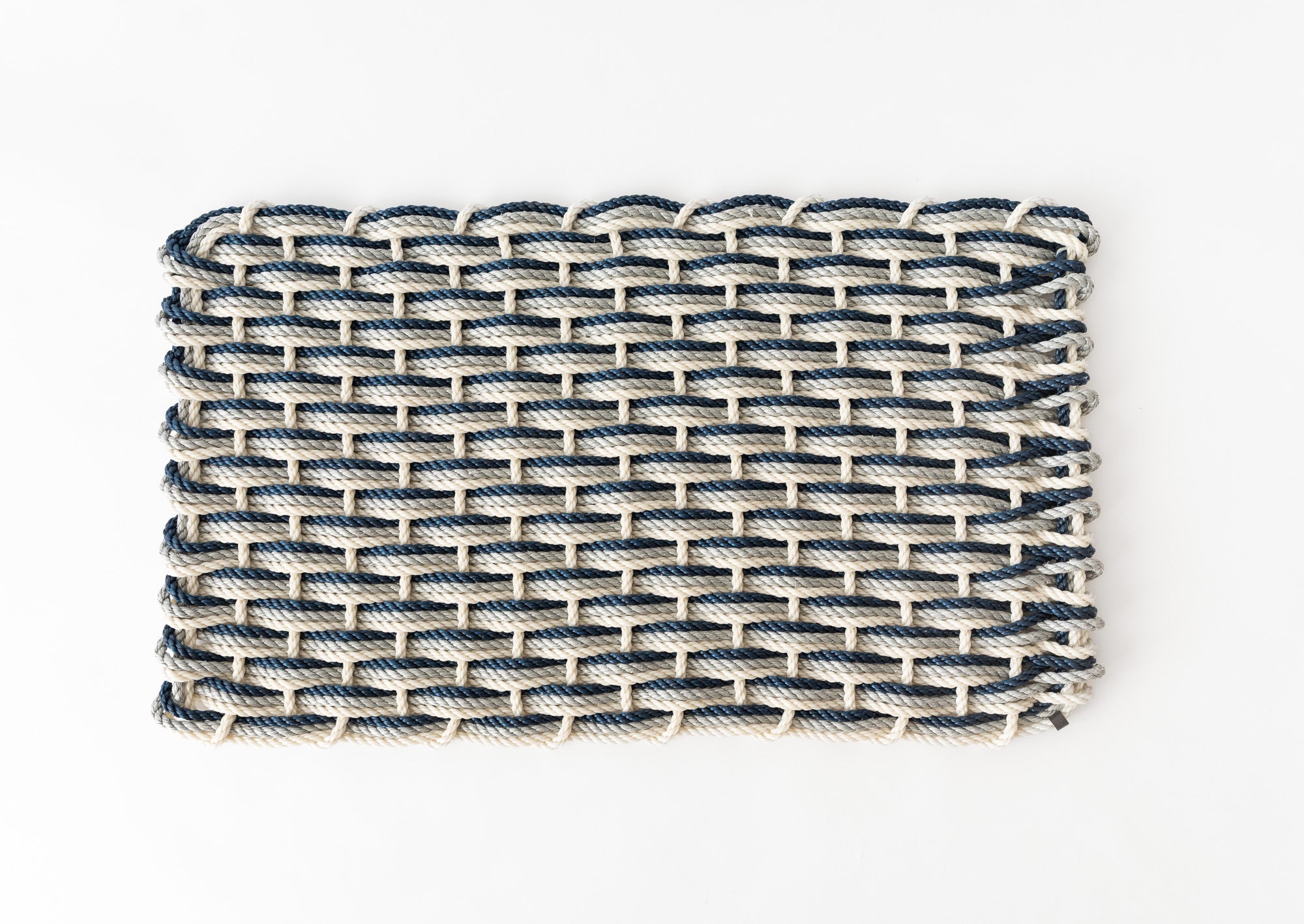 Handwoven Rope Doormat in Oyster / Weathered Gray / Navy
