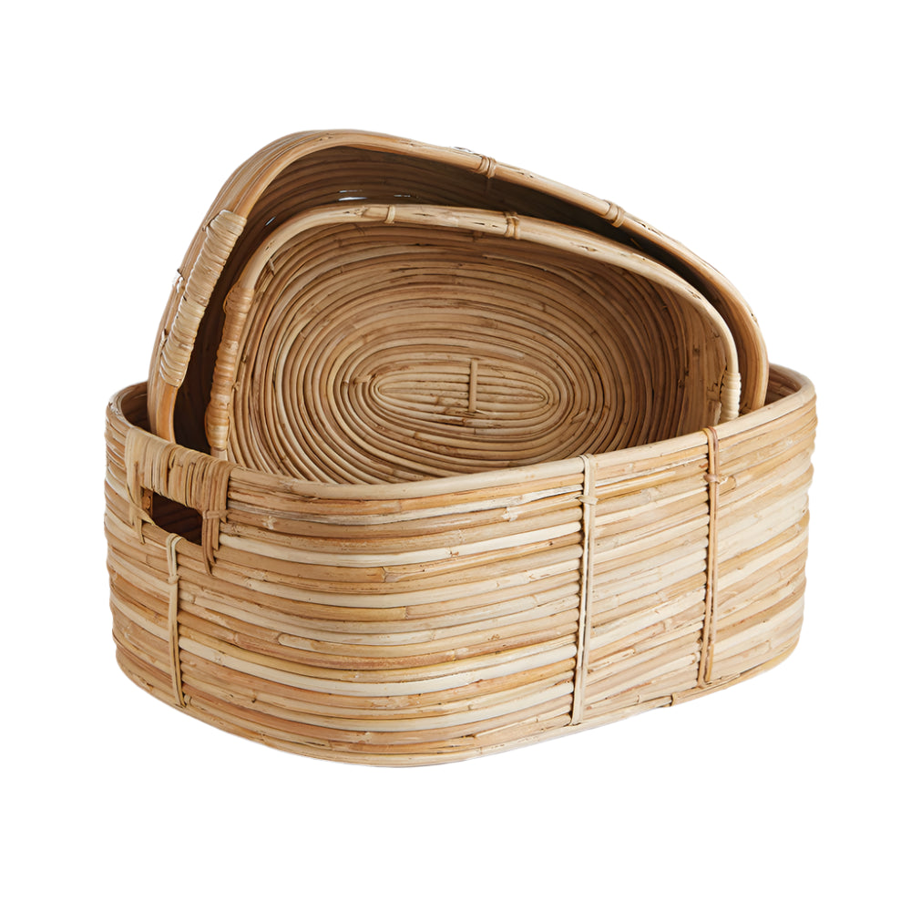 Cane Rattan Rectangular Baskets, Set of 3 - Sea Green Designs