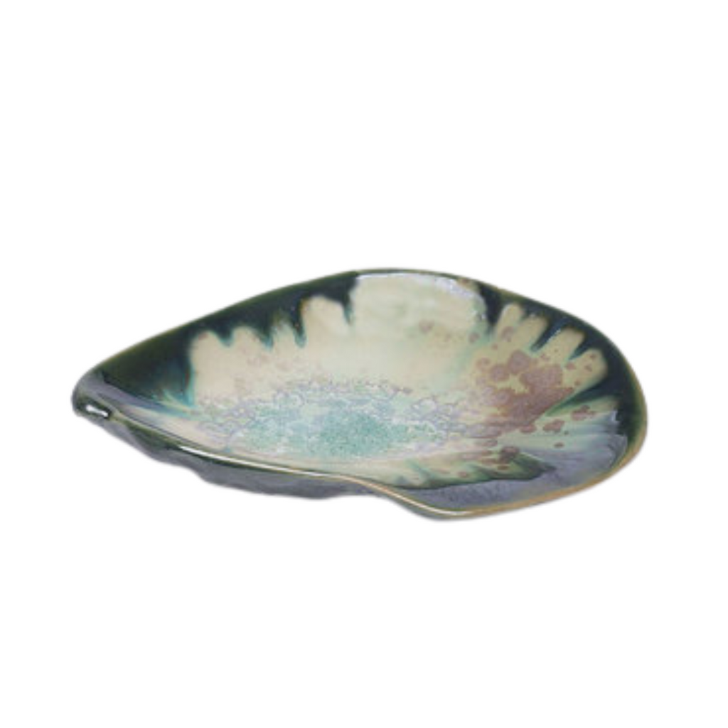 Damariscotta Oyster Dish in Mint and Charcoal-SeaGreenDesigns
