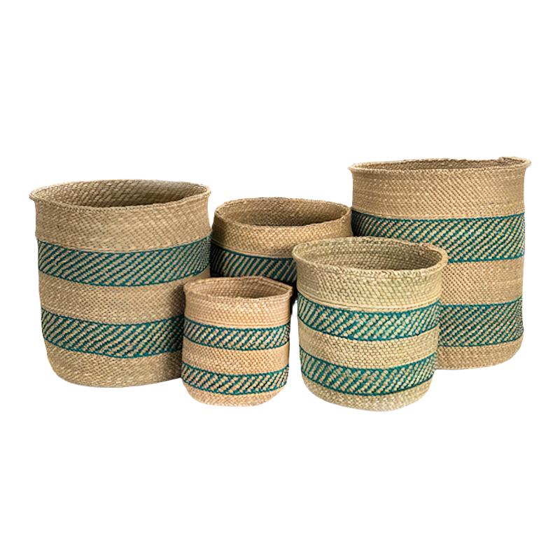 Iringa Basket in Turquoise Stripe - Sea Green Designs