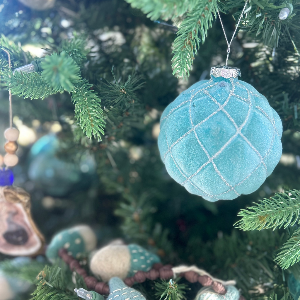 Patterned Aqua Ball Ornament - Sea Green Designs