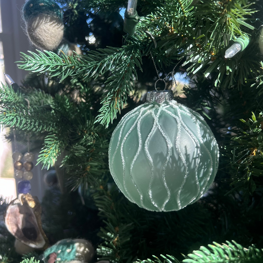 Patterned Aqua Ball Ornament - Sea Green Designs