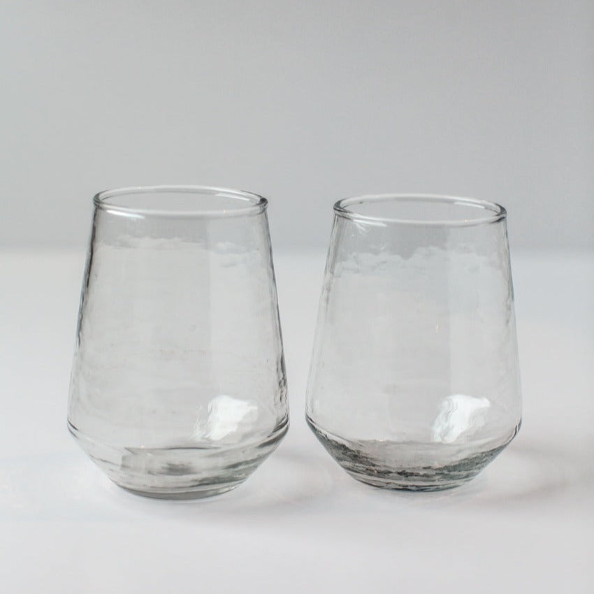 Handblown Hammered Clear Glass Water Tumbler, Set of 4 - Sea Green Designs