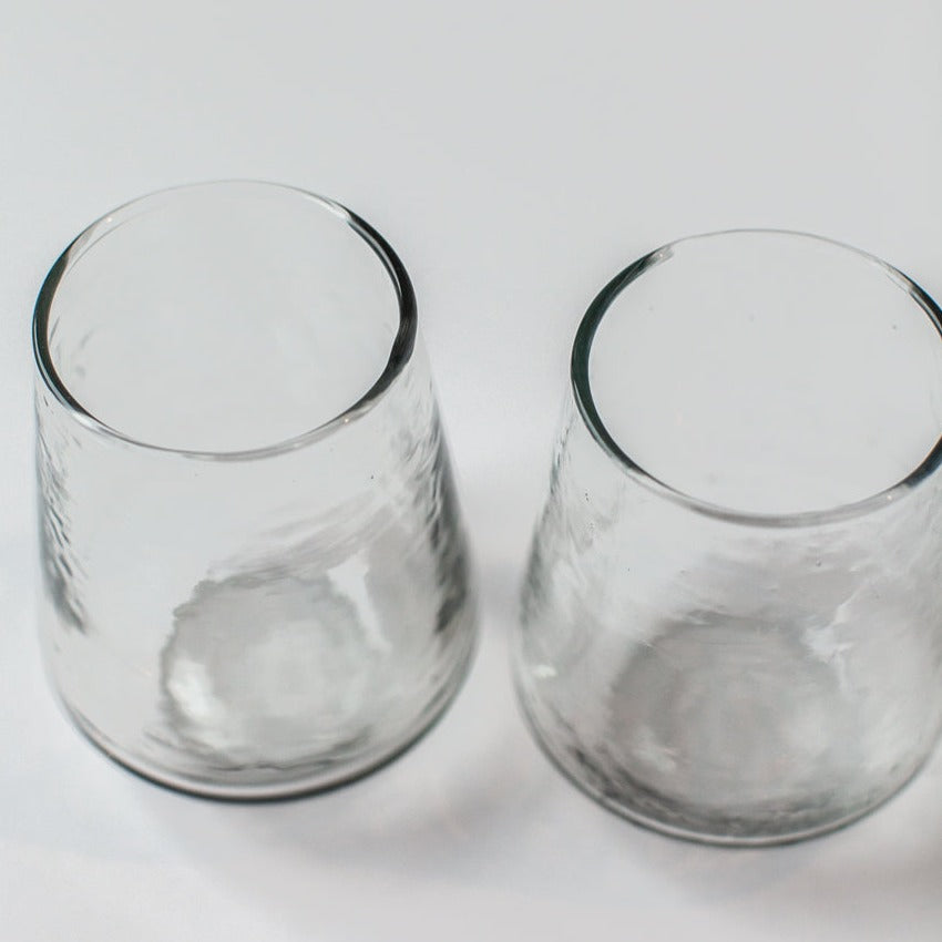 Handblown Hammered Clear Glass Water Tumbler, Set of 4 - Sea Green Designs