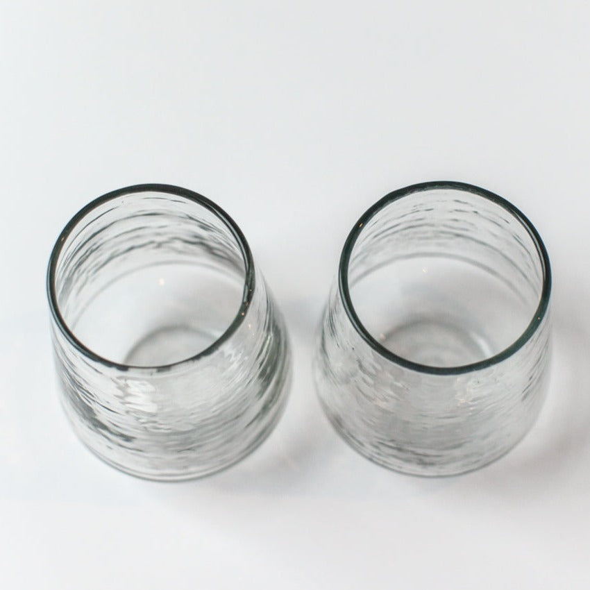 Handblown Hammered Clear Glass Water Tumbler, Set of 4 - Sea Green Designs