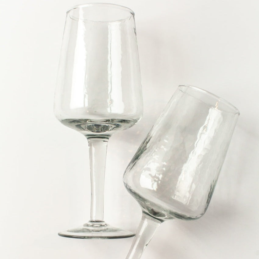 Handblown Hammered Clear Wine Glasses, Set of 4 - Sea Green Designs