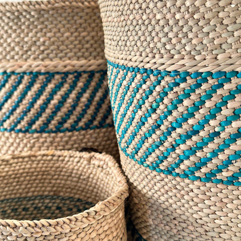 Iringa Basket in Turquoise Stripe - Sea Green Designs