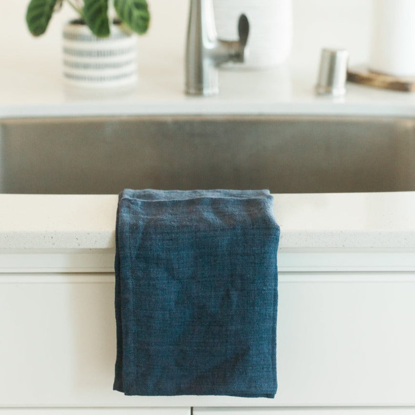 Stone Washed Linen Tea Towel in Navy - Sea Green Designs