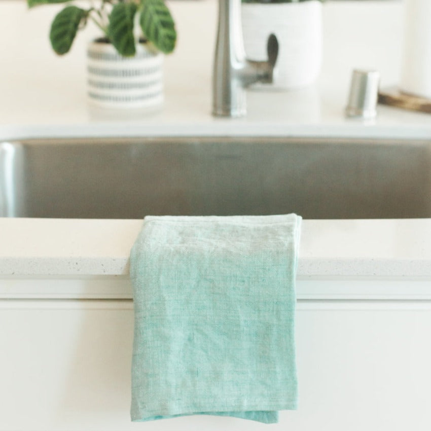 Stone Washed Linen Tea Towel in Ocean Spray - Sea Green Designs