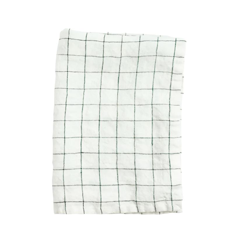 Stone Washed Linen Tea Towel in Windowpane - Sea GReen Designs