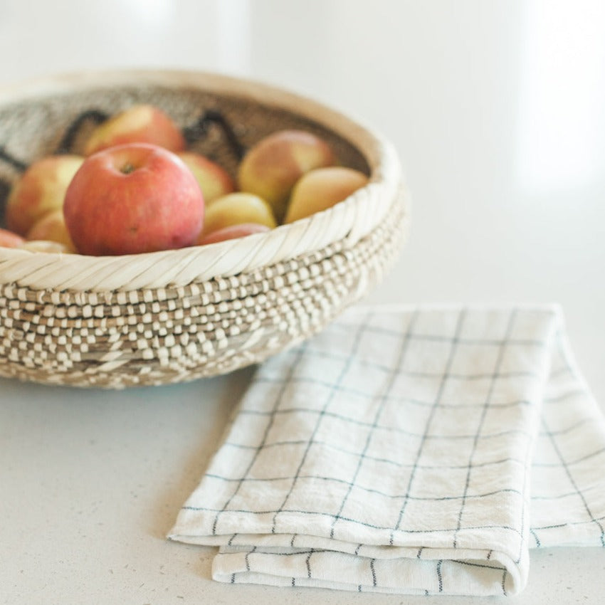 Stone Washed Linen Tea Towel in Windowpane - Sea GReen Designs