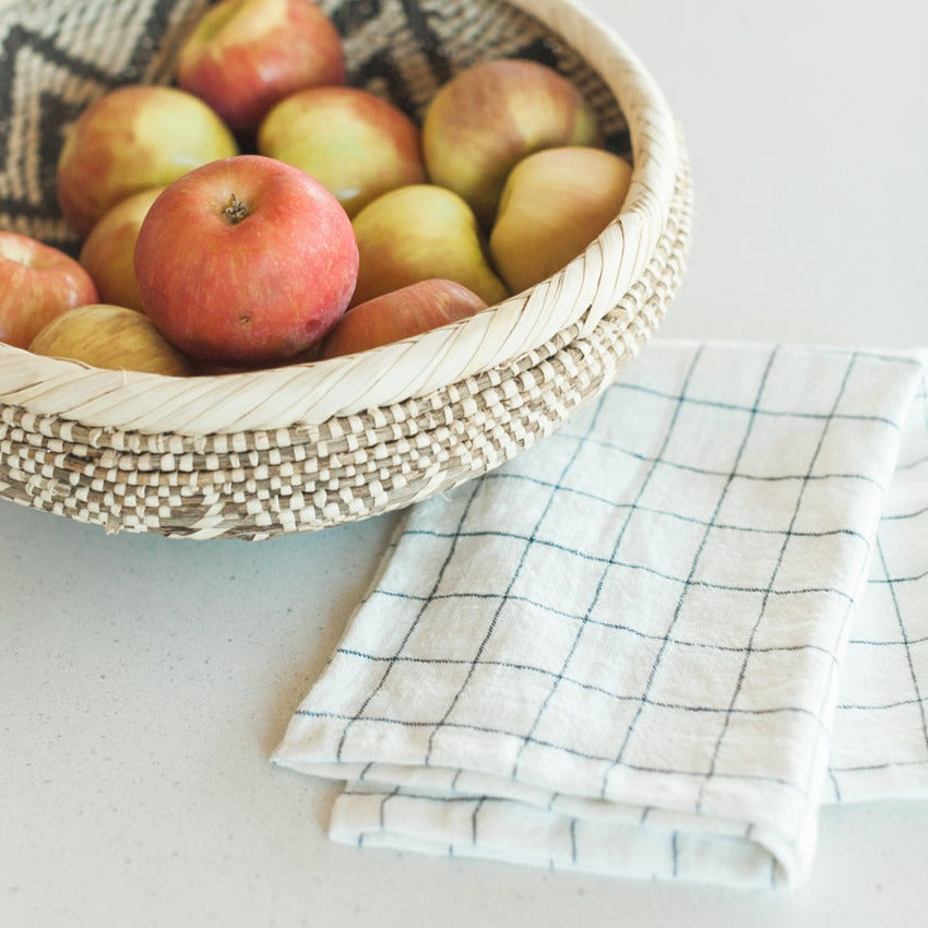 Stone Washed Linen Tea Towel in Windowpane - Sea GReen Designs