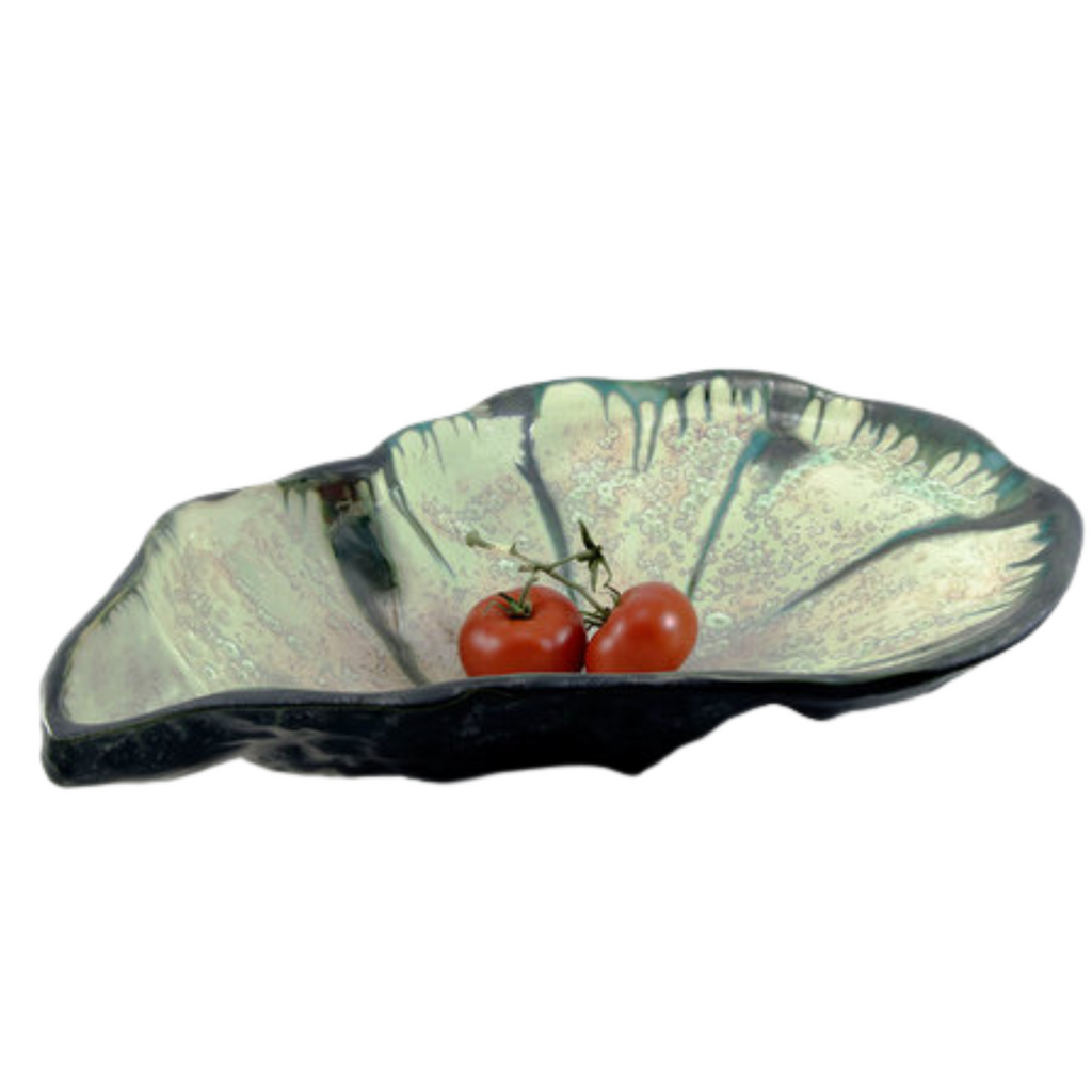 Large Oyster Bowl in Mint and Charcoal-Sea Green Design2