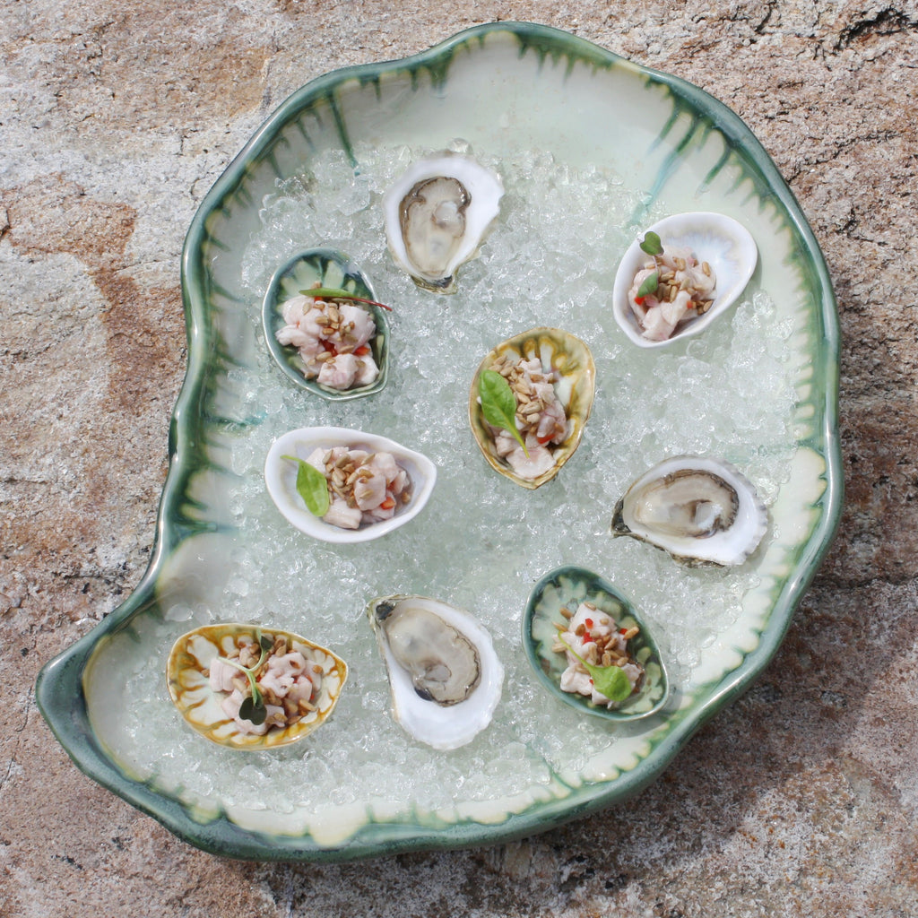Petite Oyster Platter in Mint and Charcoal - Sea Green Designs