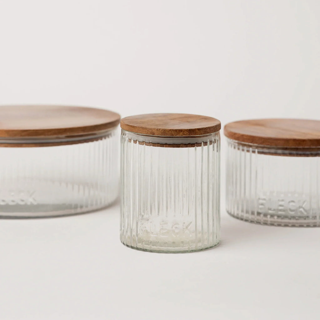 Fluted Glass Storage Jars, Set of 3 - Sea Green Designs