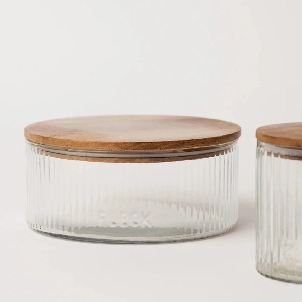 Fluted Glass Storage Jars, Set of 3 - Sea Green Designs