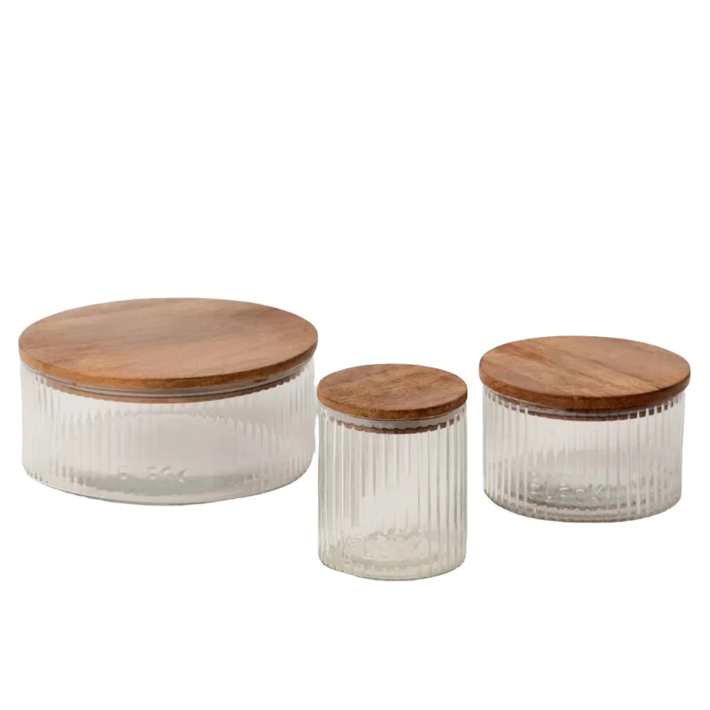 Fluted Glass Storage Jars, Set of 3 - Sea Green Designs