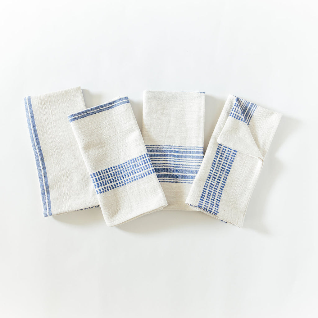 Aden Napkins in Natural and Blue, Set of 4 - Sea Green Designs