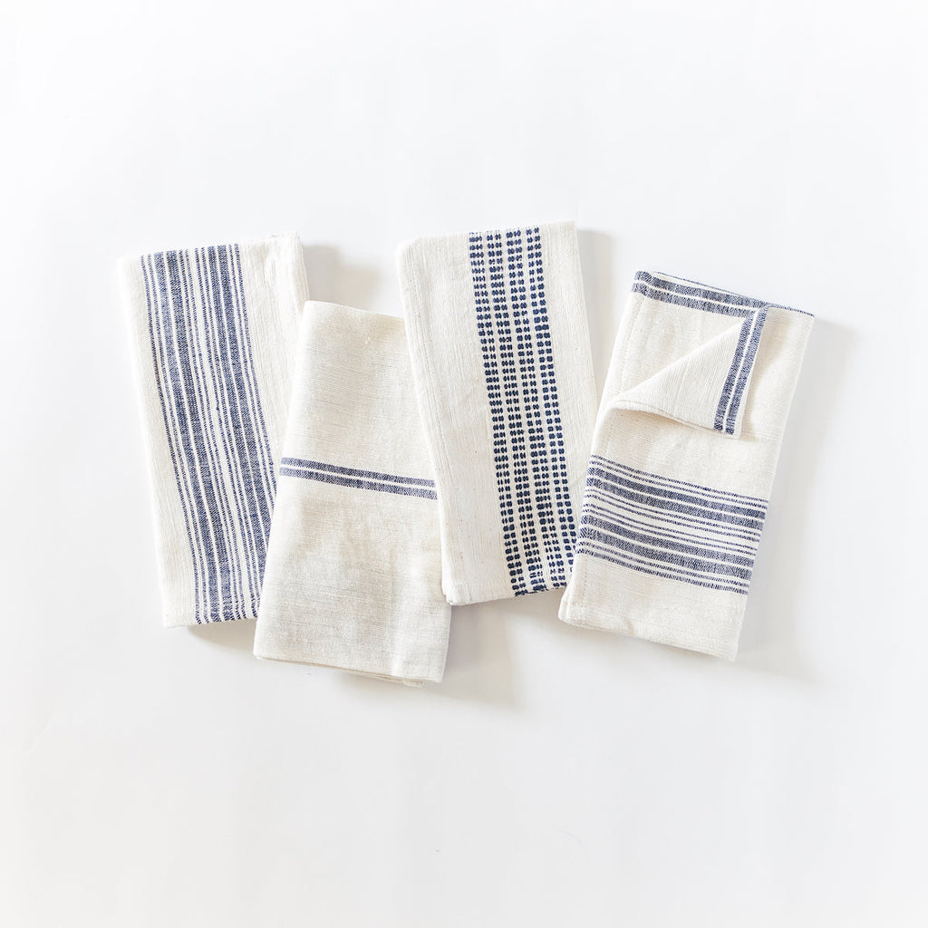 Aden Napkins in Natural And Navy, Set of 4 - Sea Green Designs