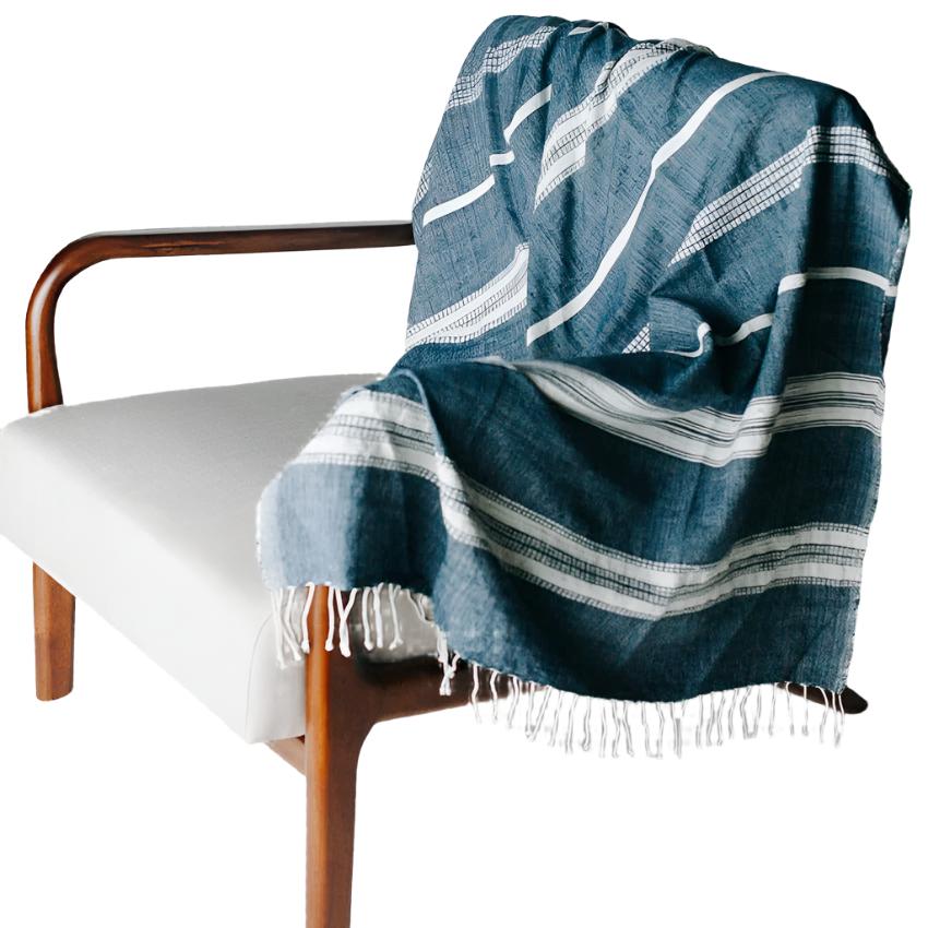 Aden Throw in Navy And Natural - Sea Green Designs