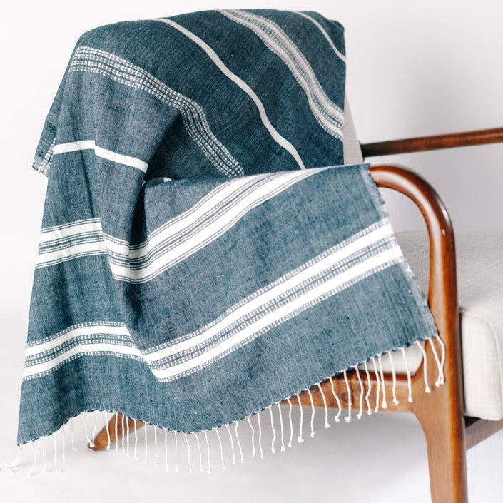 Aden Throw in Navy And Natural - Sea Green Designs