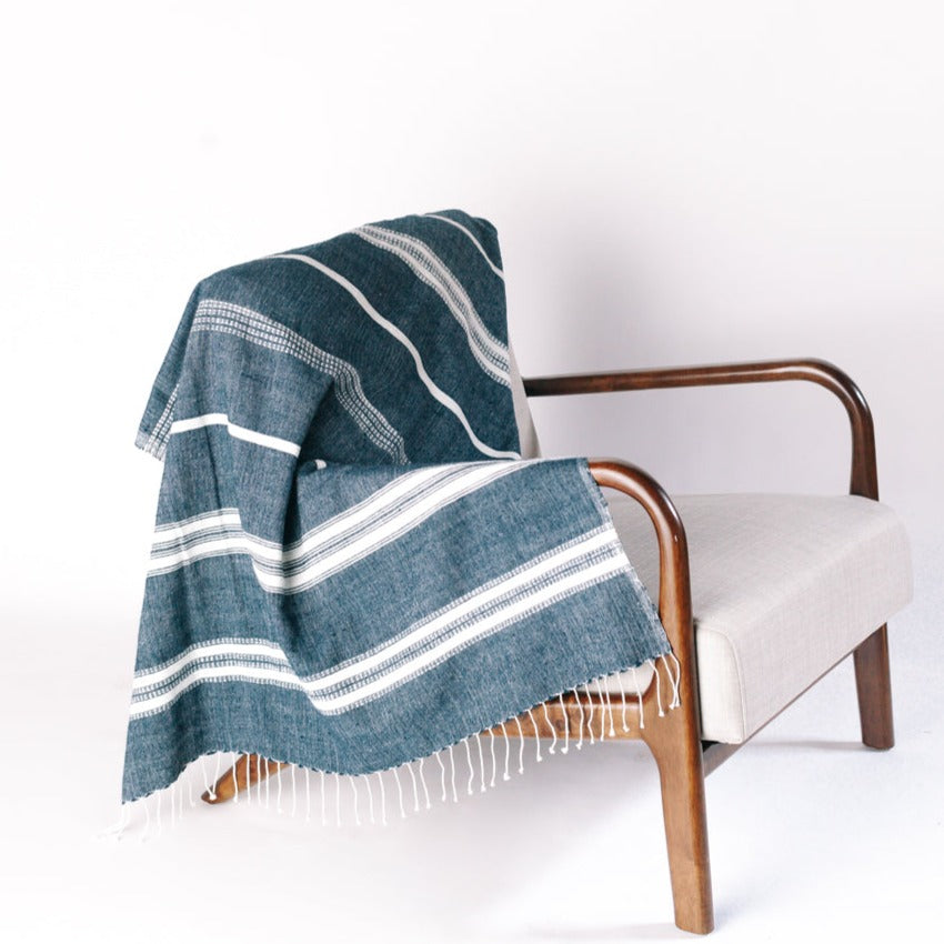 Aden Throw in Navy And Natural - Sea Green Designs