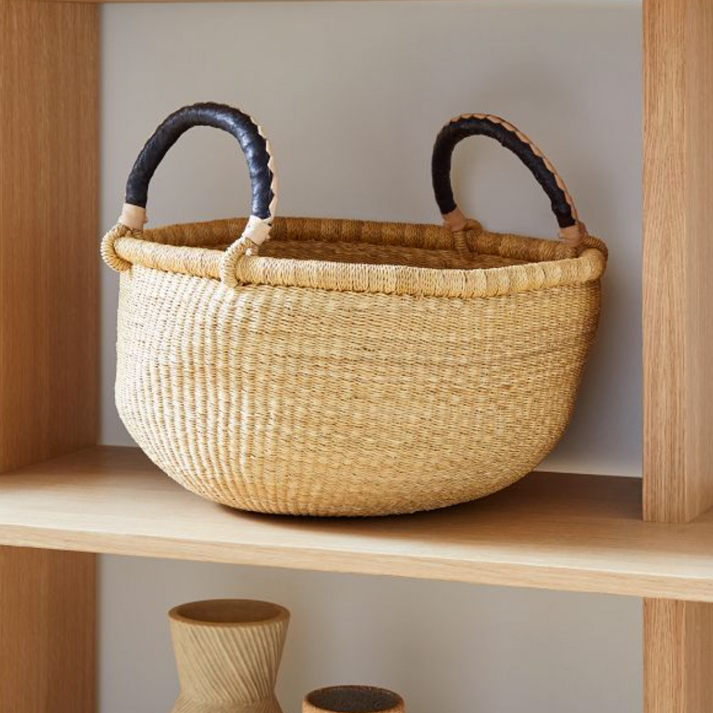 Large Round Two Handle Natural Bolga Baskets - Sea Green Designs