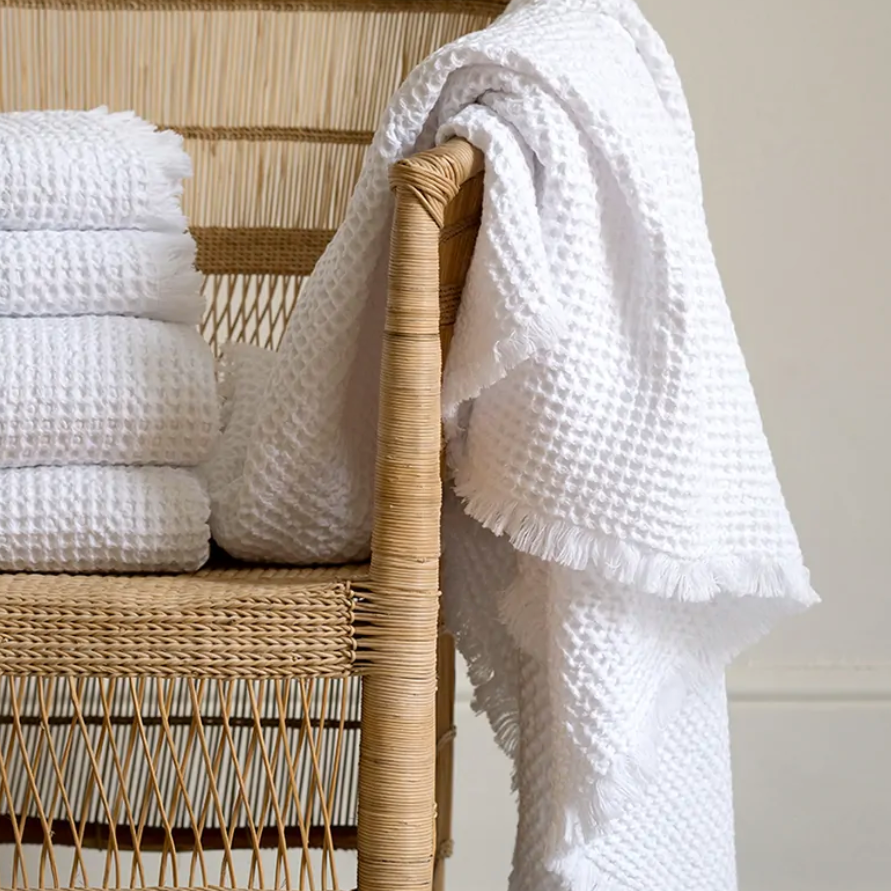 Organic Belgian Waffle Hand Towels in White, Set of 2 - Sea Green Designs