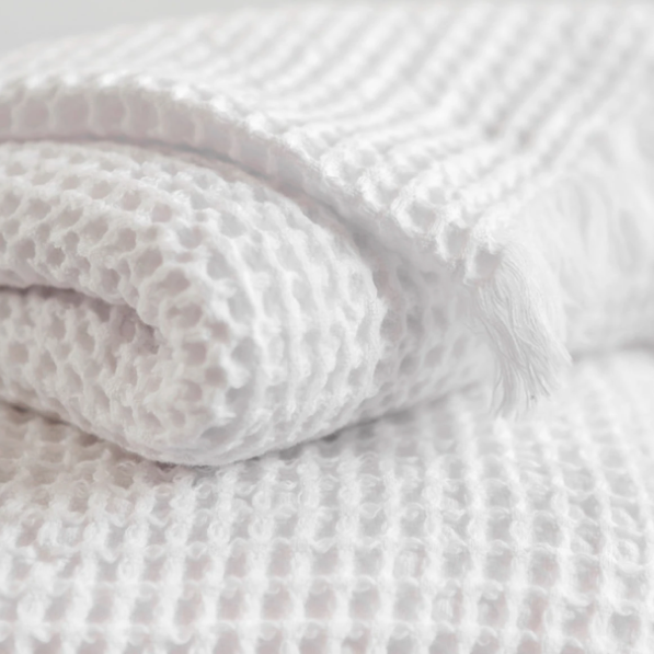 Organic Belgian Waffle Hand Towels in White, Set of 2 - Sea Green Designs