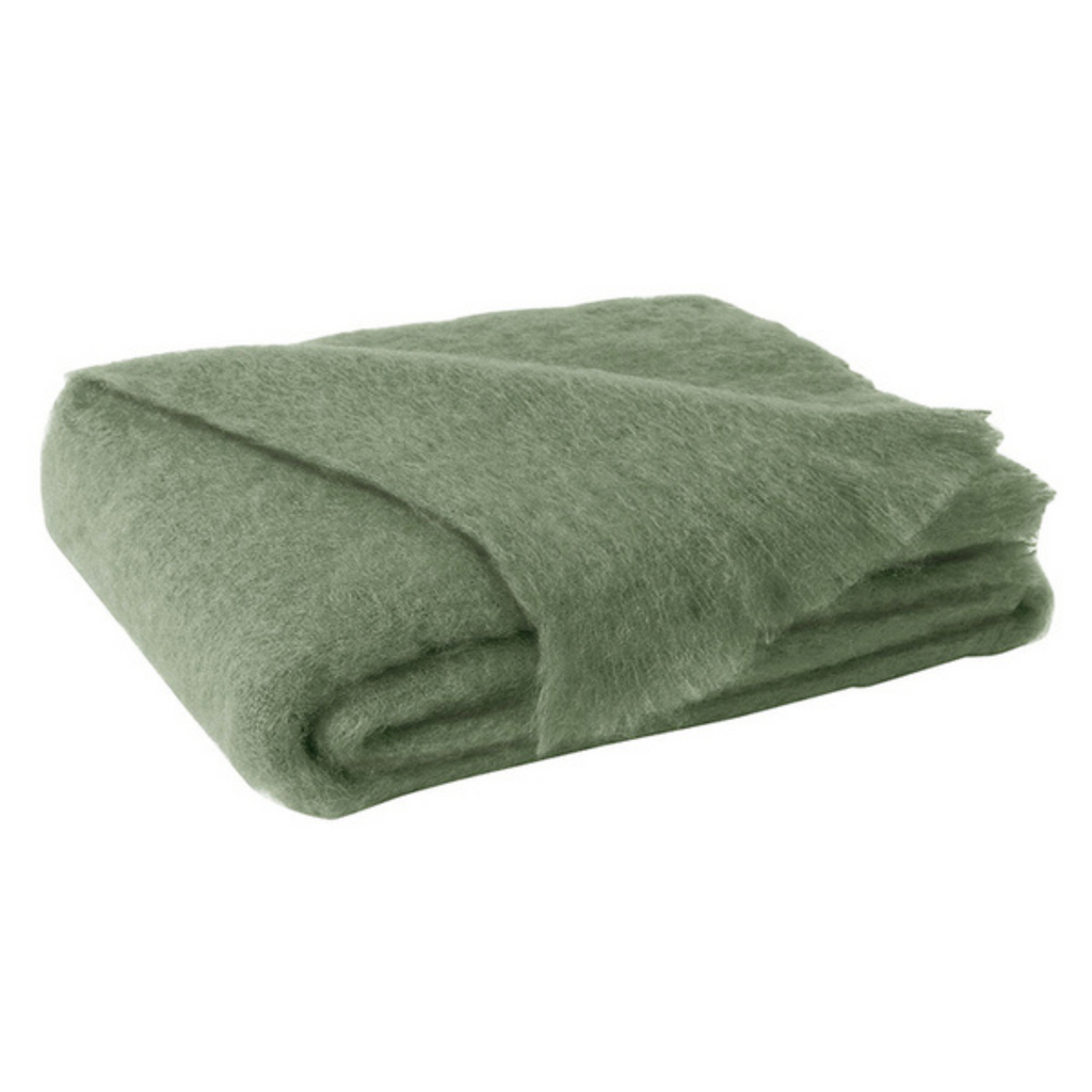 Olive Brushed Mohair Throw - Sea Green Designs