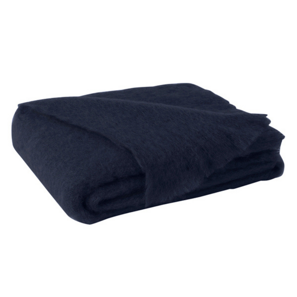 Navy Brushed Mohair Throw - Sea Green Designs