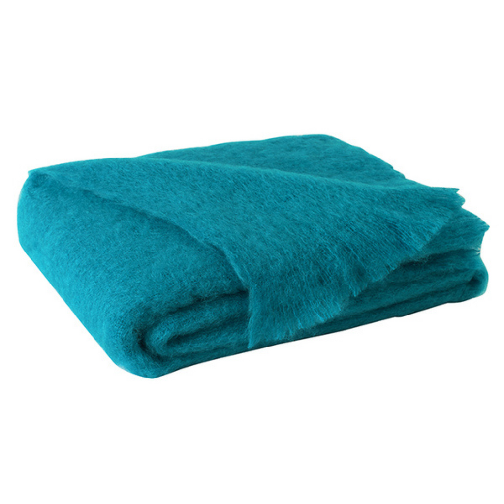 Turquoise Brushed Mohair Throw - Sea Green Designs