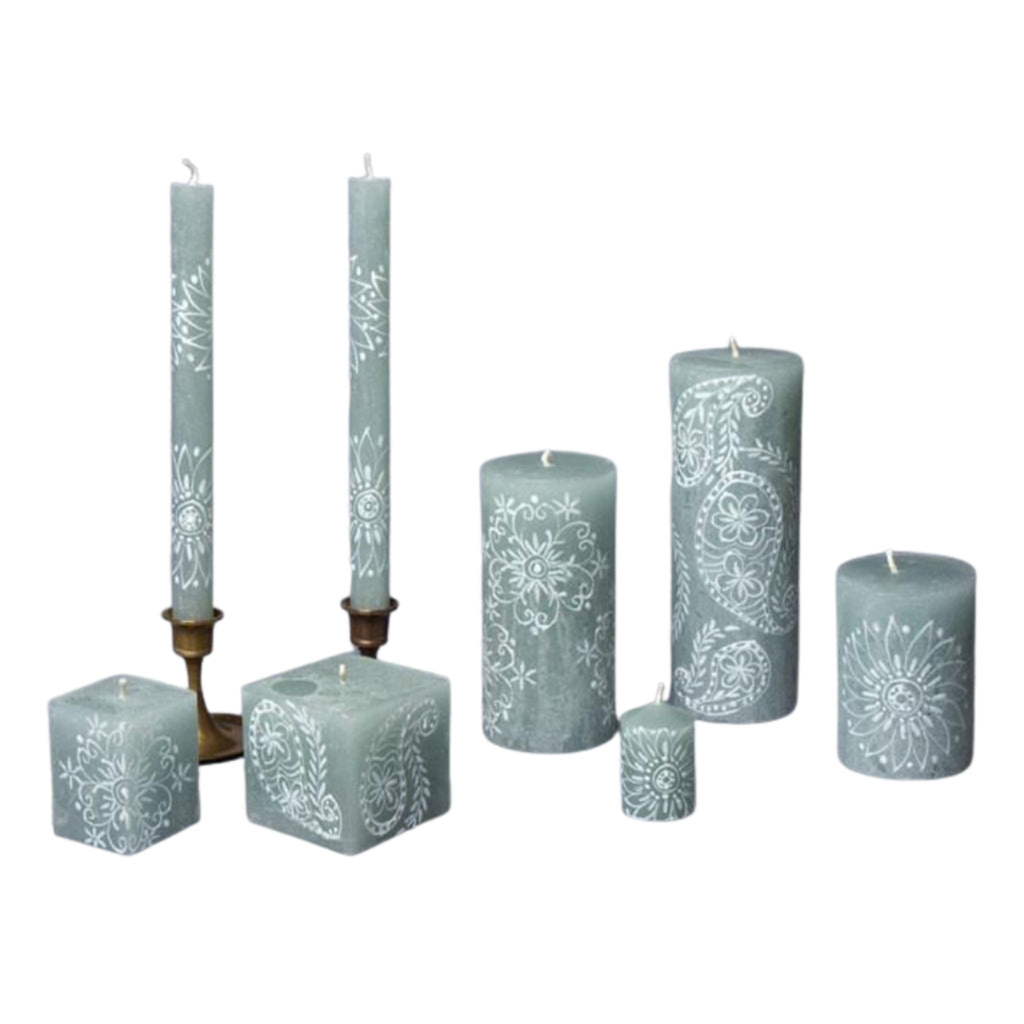 Henna Duck Egg Painted Candles - Sea Green Designs