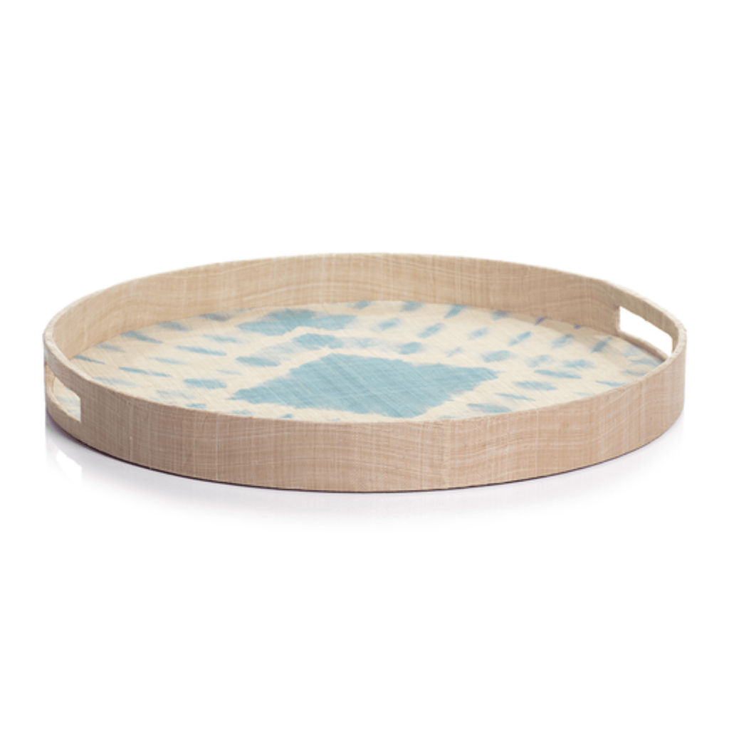Agrari Tie Dye Abaca Silk Round Large Tray | Blue - Sea Green Designs