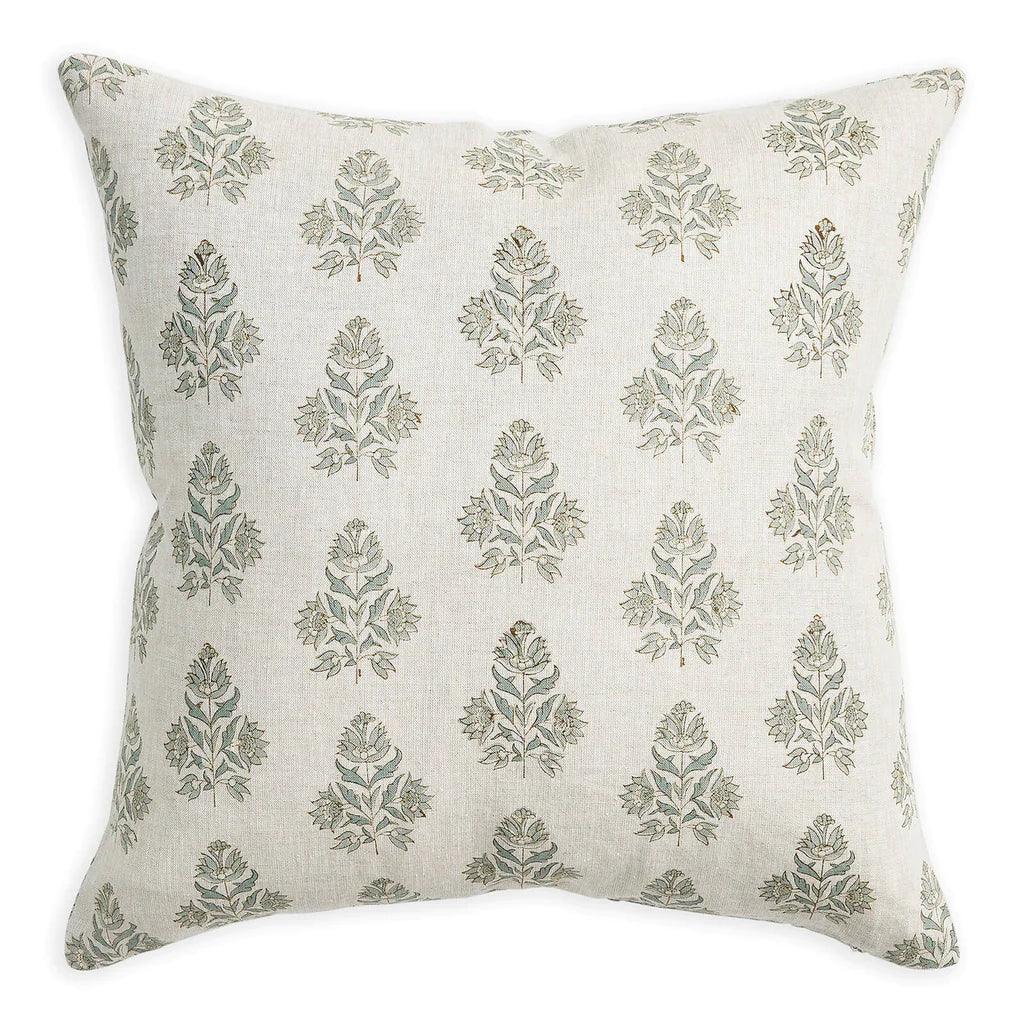 Ankara Oak Celadon Linen Cushion - Sea Green Designs