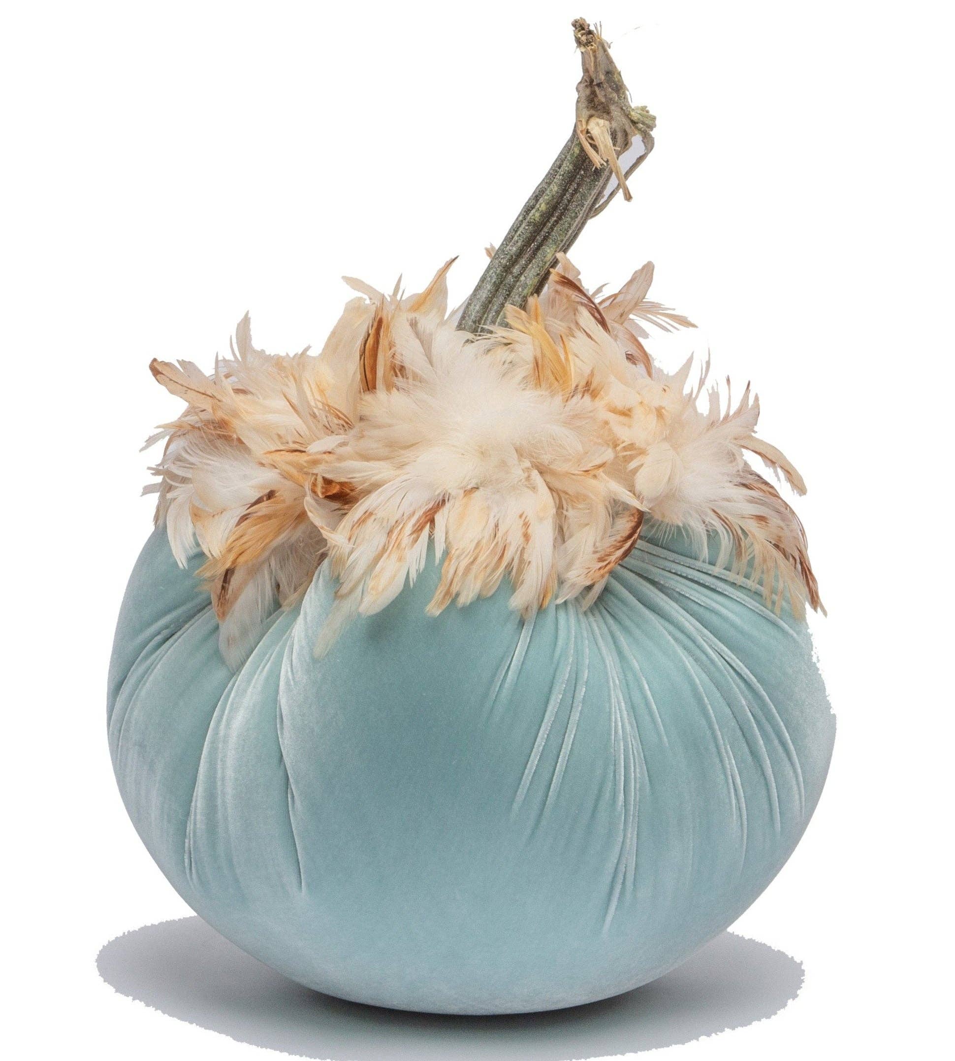 Seafoam Silk Velvet Pumpkin with Ginger Feather Collar - Sea Green Designs