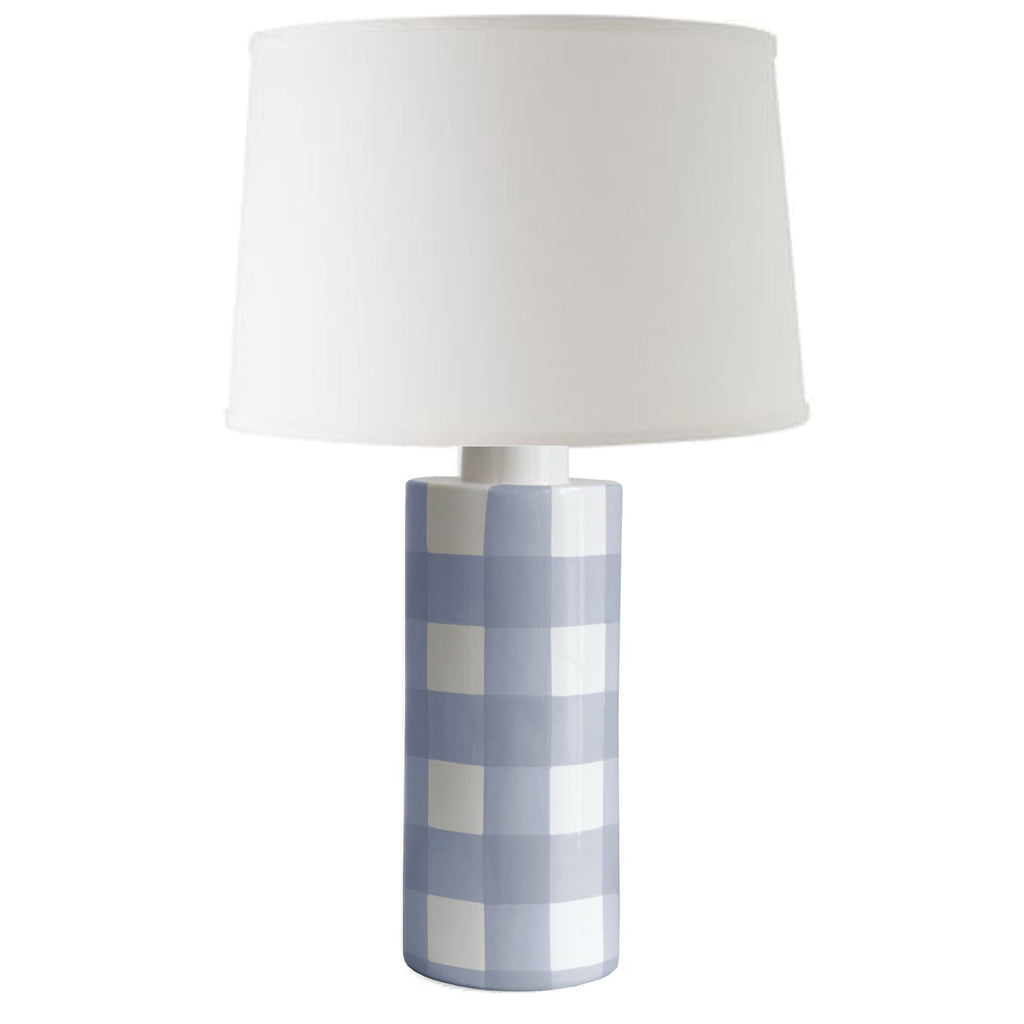 French Blue Gingham Column Lamp - Sea Green Designs