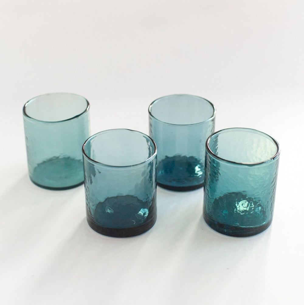 Recycled Hammered Glasses, Set of 4 - Sea Green Designs