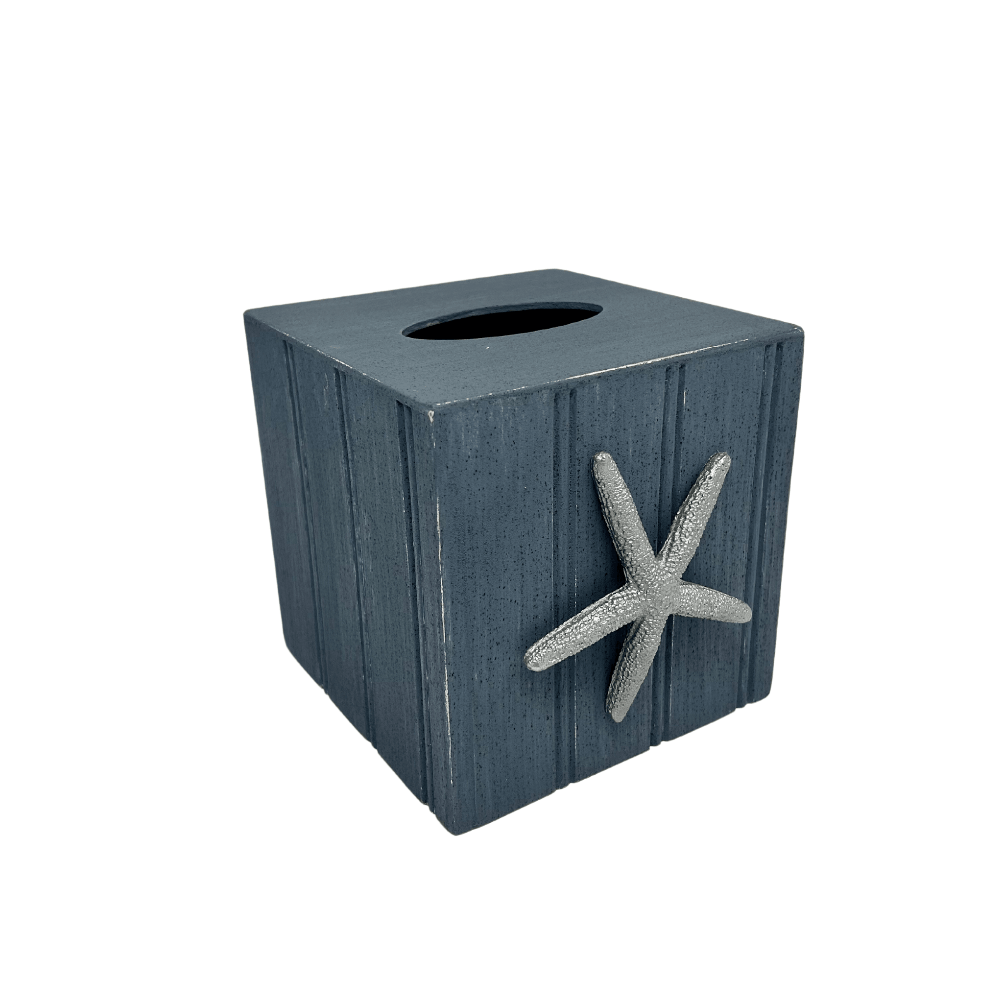 Denim Beaded Tissue Box with Silver Star - Sea Green Designs