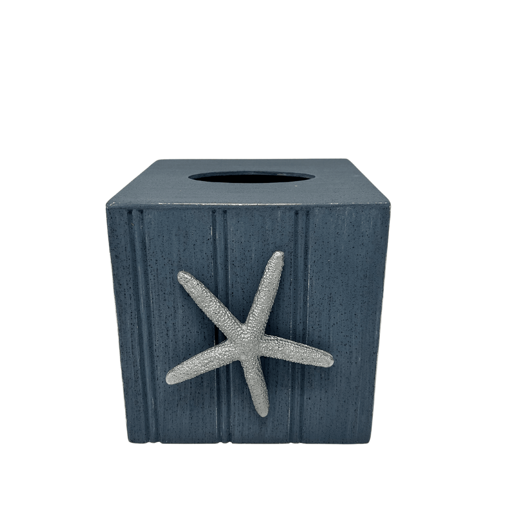 Denim Beaded Tissue Box with Silver Star - Sea Green Designs